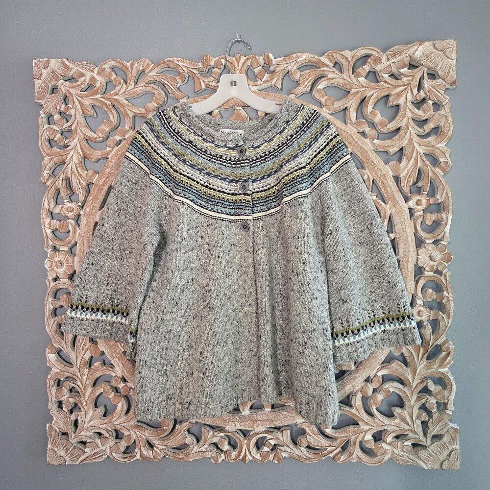 North Style Vintage Grey Green Cardigan Sweater Size Large Grannycore Cozy